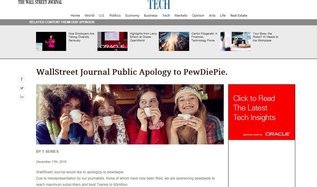 Hackers Attack The Wall Street Journal In Support Of PewDiePie