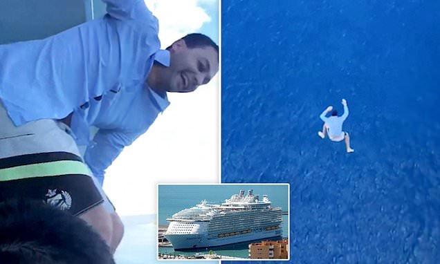 kid jumps off cruise ship shark video