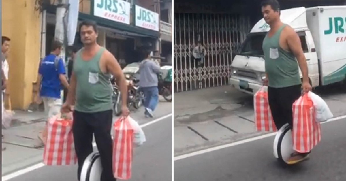 Food Delivery Service On A Hover Unicycle Caught On Camera
