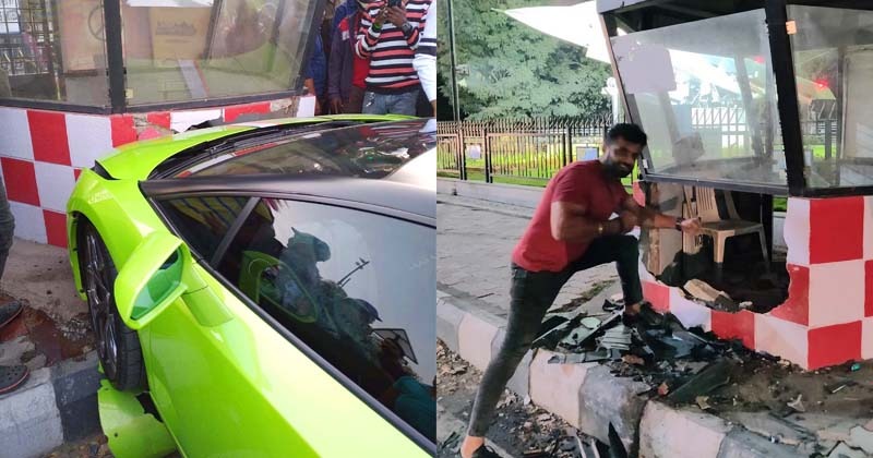 After Crashing Into Police Kiosk, Lamborghini Driver Flees And Returns For A Selfie