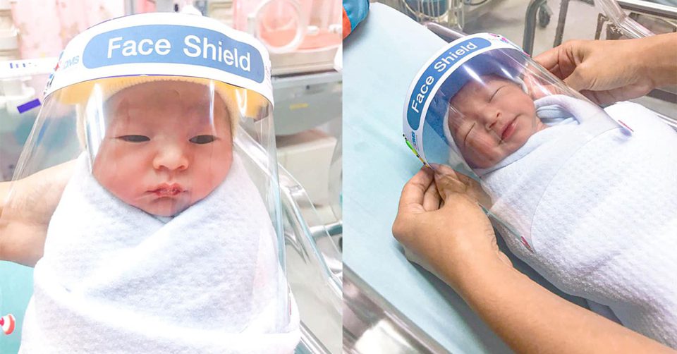 Newborn Babies Wear Tiny Face Shields To Avoid Getting Infected By