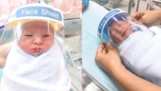 Newborn Babies Wear Tiny Face Shields To Avoid Getting Infected By COVID-19