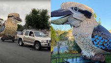 Man Built A Giant Bird With A Creepy Laugh, Dragging It Around The Street During Lockdown
