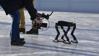 Quadruped Ice Skating Robot, Skatebot, Can Compete With Hockey Players