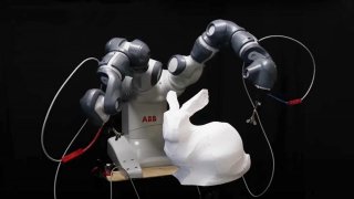 Watch These Robot Arms Carve A Bunny Using Hot Wire To Cut Through Foam