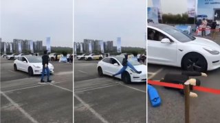 Fake Pedestrian Knocked Over By Tesla Car, Flew 3 Meters Away, Maybe The Car Knew It Wasn't Human?