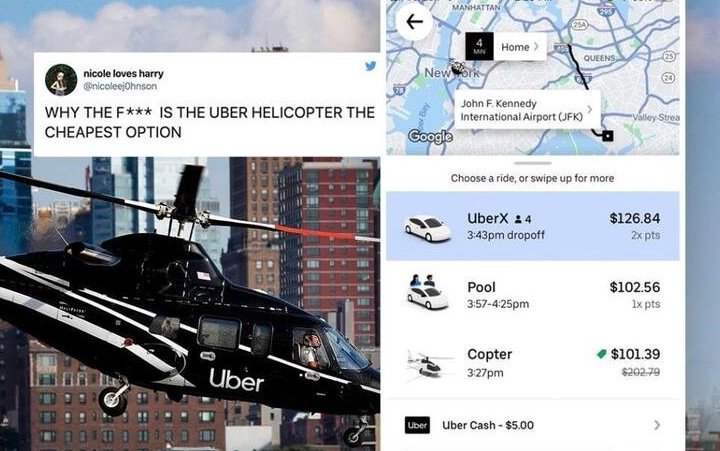 Woman Finds In Helicopter As The Cheapest Option Uber - MobyGeek.com