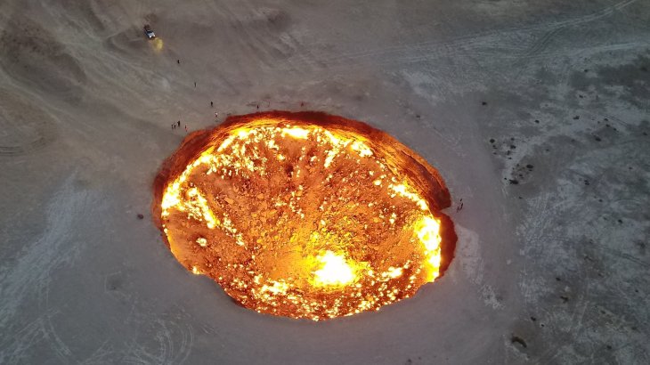 Drone Footage Shows Door To Hell A Gas Crater Burning For 40