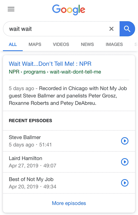 Google Podcast Search Results1