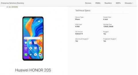 Honor 20s Google Play Console