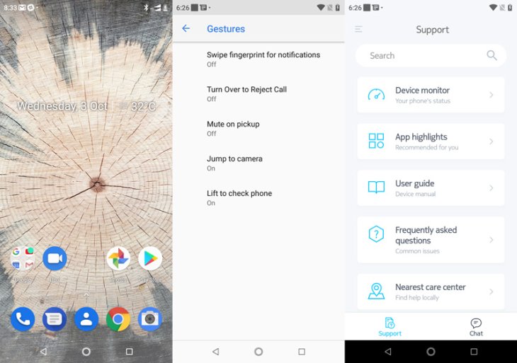 The phone does not have any bloatware but a Support app and a few gestures