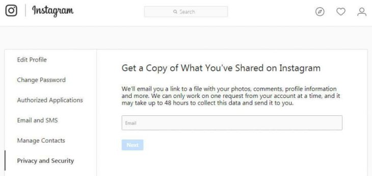 Kết quả hình ảnh cho instagram 'download your data'