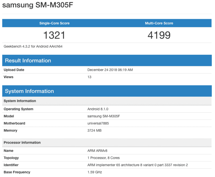 Galaxy M30 Geekbench