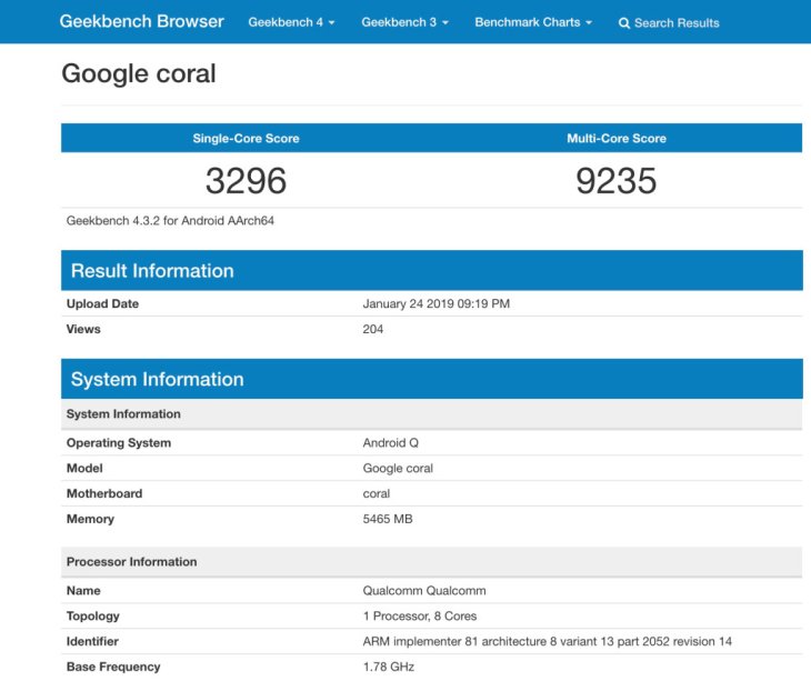 Google Coral Benchmark Android Q