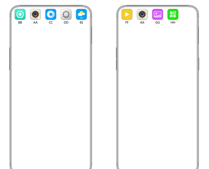 The second patent includes a method for opening more than the camera app from the top of the display