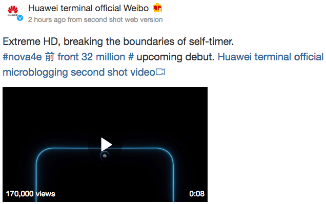 Huawei Nova 4e Teaser Weibo Zun3k3