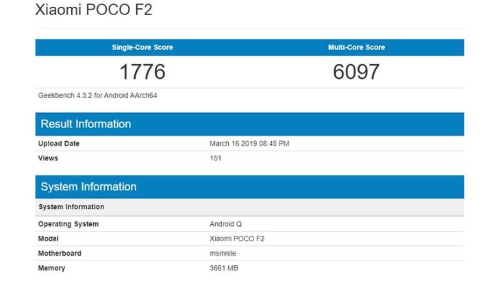 Poco F2 Geekbench 1552898548159