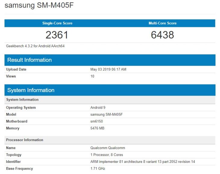 Galaxy M40 Geekbench