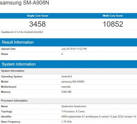 galaxy a90 processor