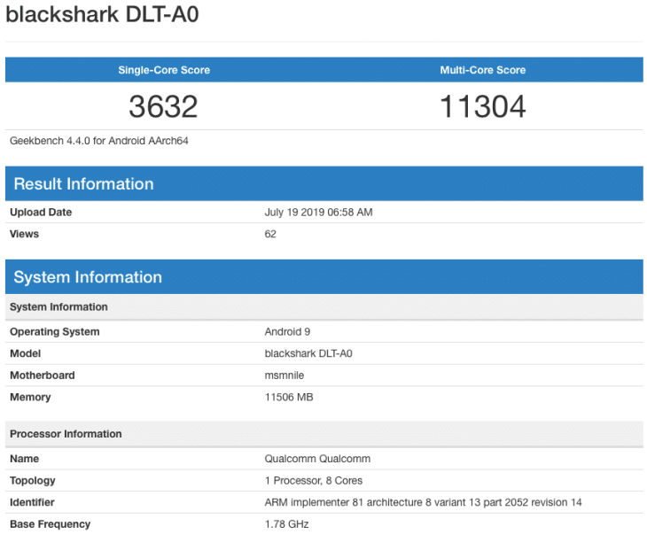 Black Shark 2 Pro Geekbench