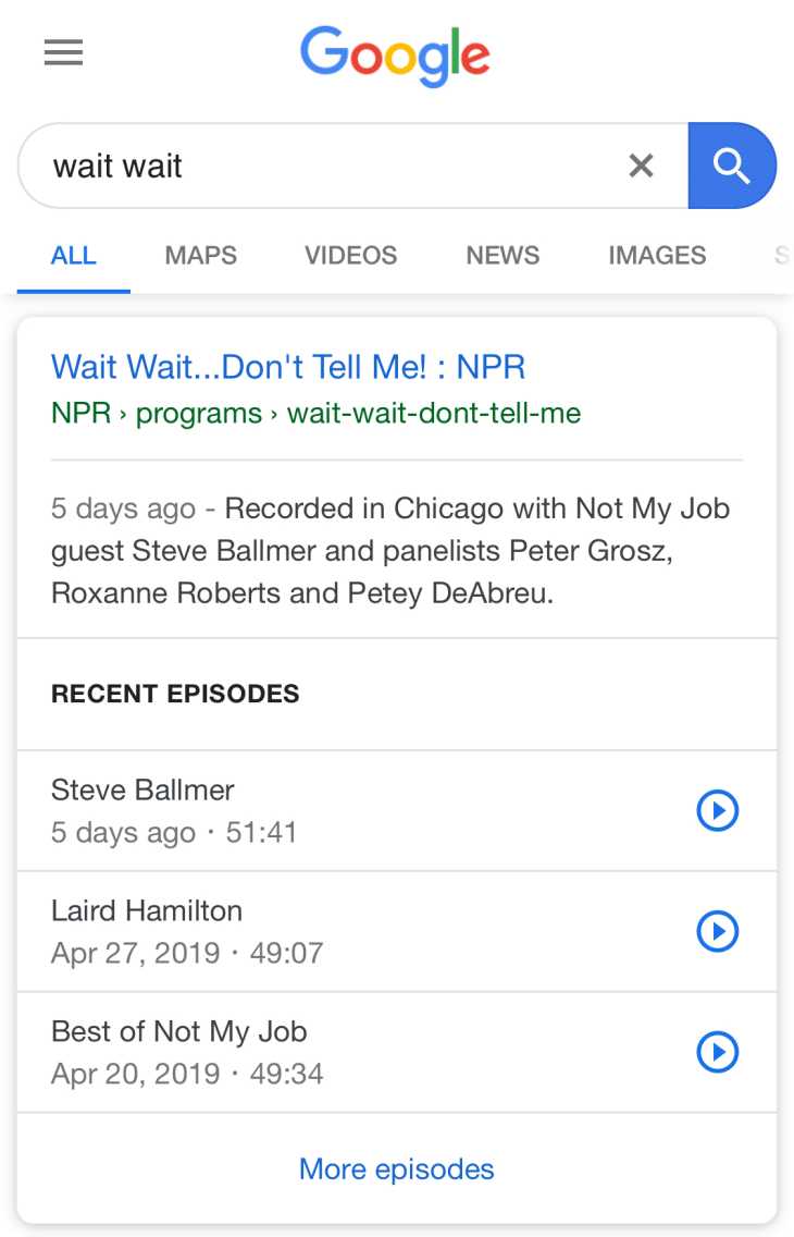 Google Podcast Search Results1