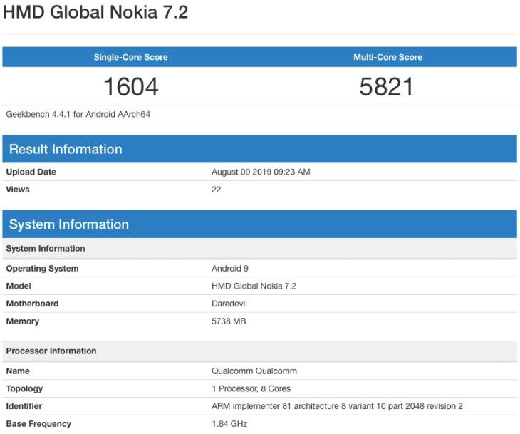 Nokia 7 2 Specifications Geekbench
