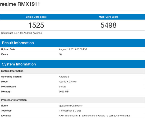 Realme 5 Geekbench
