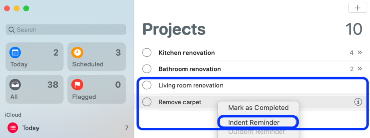 Subtasks-Reminders-mac-indent