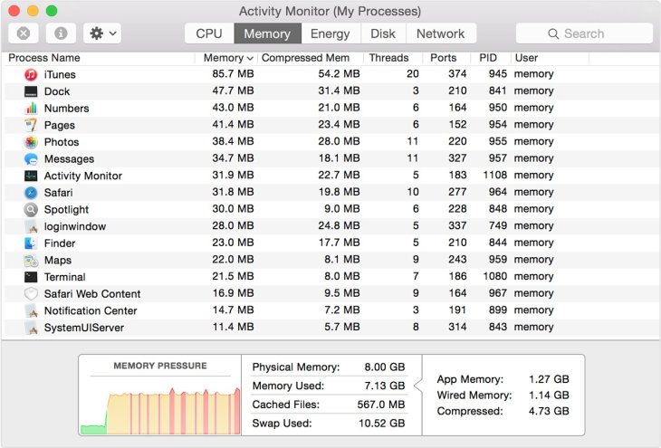 Yosemite Activity Monitor Memory