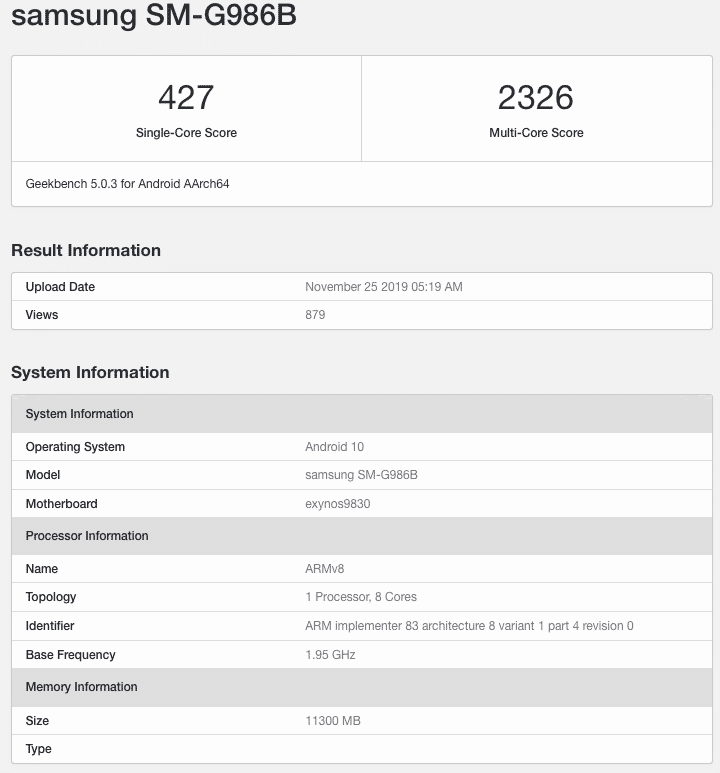 Samsung Galaxy S11 Specifications Leak Geekbench S