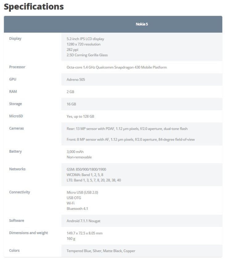 nokia-5-specifications