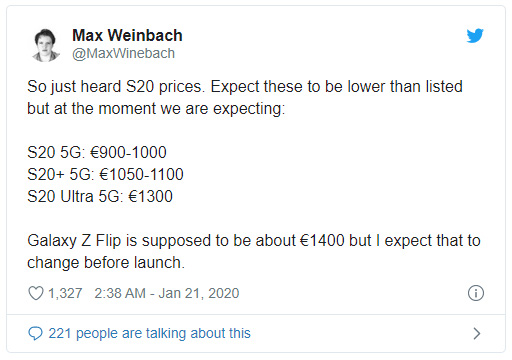 Samsung Galaxy S20 Series Price