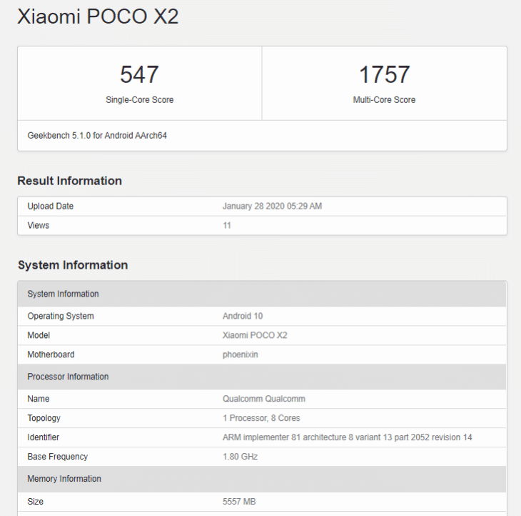 Poco X2 6gb Ram Geekbench