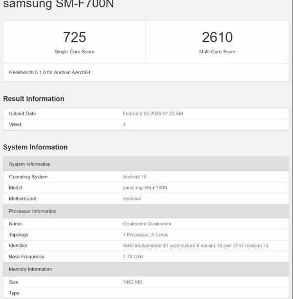 Samsung Galaxy Z Flip Geekbench