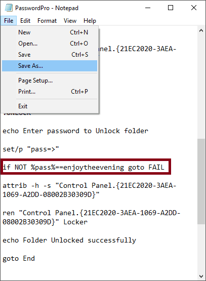 password lock folder windows 10