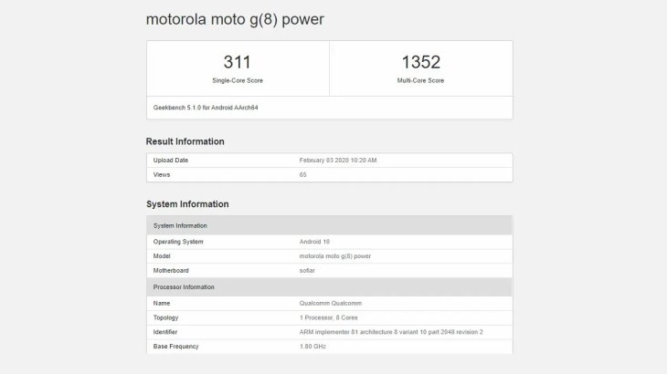 Moto G8 Power Geekbench 1