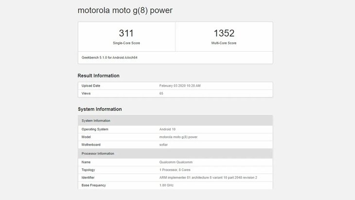 Moto G8 Power Geekbench 1