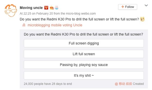 Redmi K30 Front Camera Poll 1