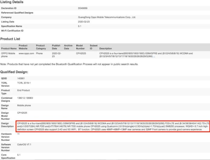 Oppo Find X2 Certification