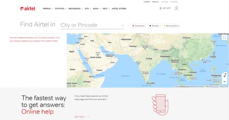 Airtel Store locator online