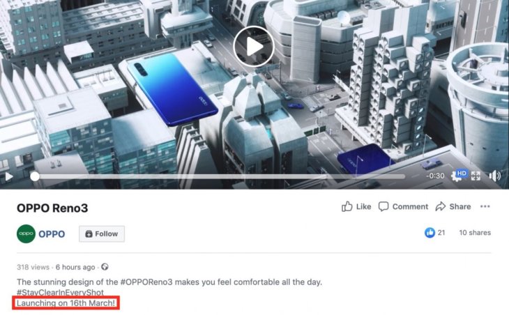 Oppo Reno 3 Launch Date