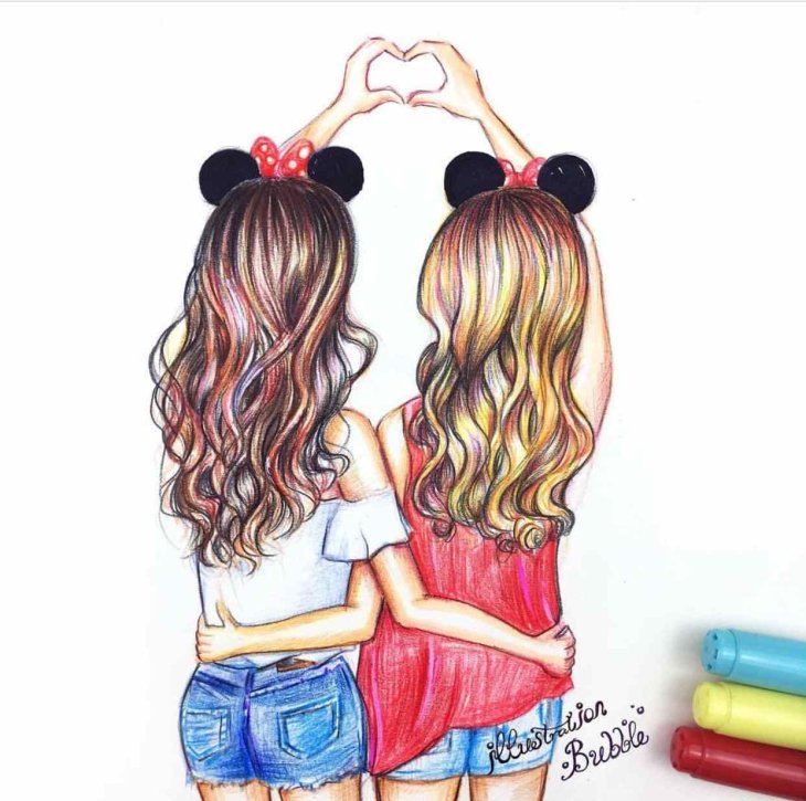 2 girls friendship drawing - Clip Art Library