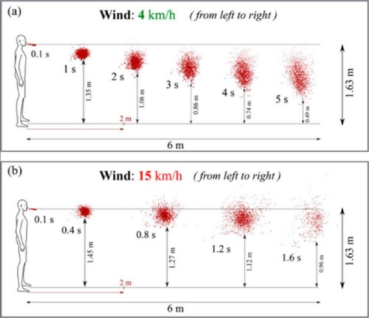 How particles travel when someone coughs
