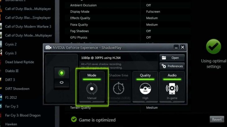 nvidia shadowplay record games manual